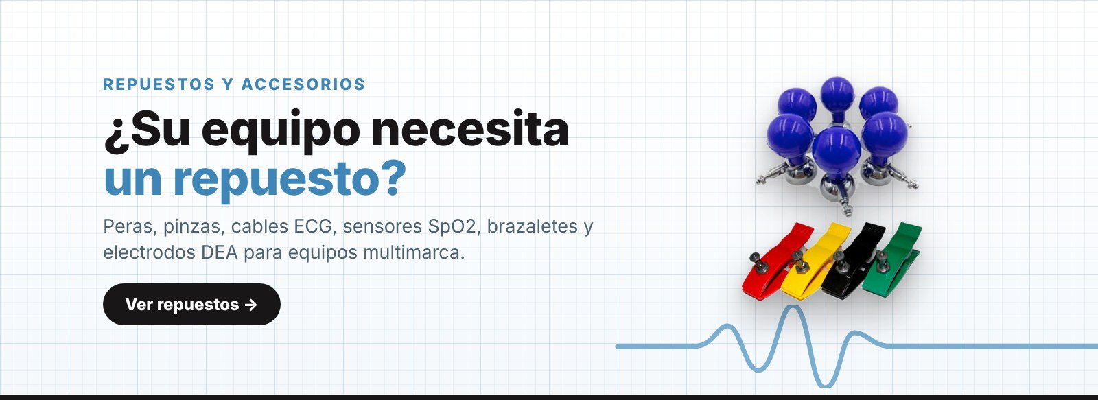 Repuestos y accesorios para equipos médicos multimarca: peras y pinzas para electrocardiógrafo