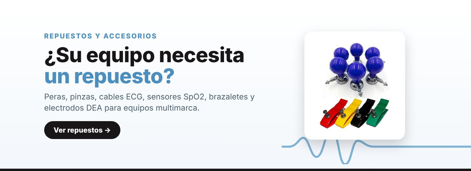 Repuestos y accesorios para equipos médicos multimarca: peras y pinzas para electrocardiógrafo
