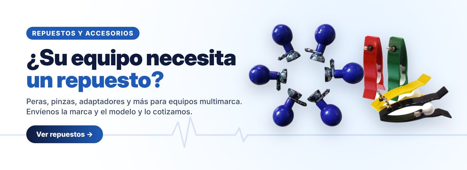 Repuestos y accesorios para equipos médicos multimarca: peras y pinzas para electrocardiógrafo
